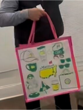 Masters Burlap Tote with Pink Trim and Yellow & Green Graphics